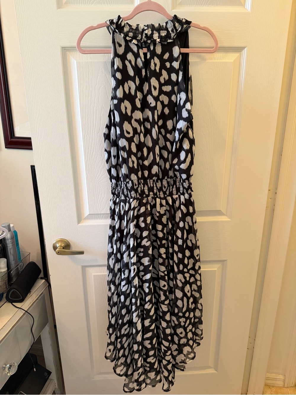 TCEC Black and White Ruffled Neck Midi Dress